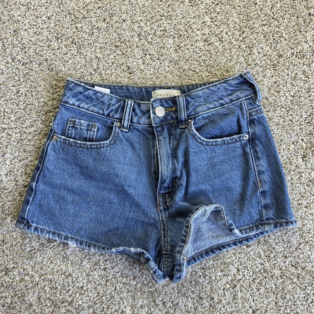 PacSun Shorts Womens 22 Blue Mom Denim‎ High Rise Cutoff Frayed Teens Juniors